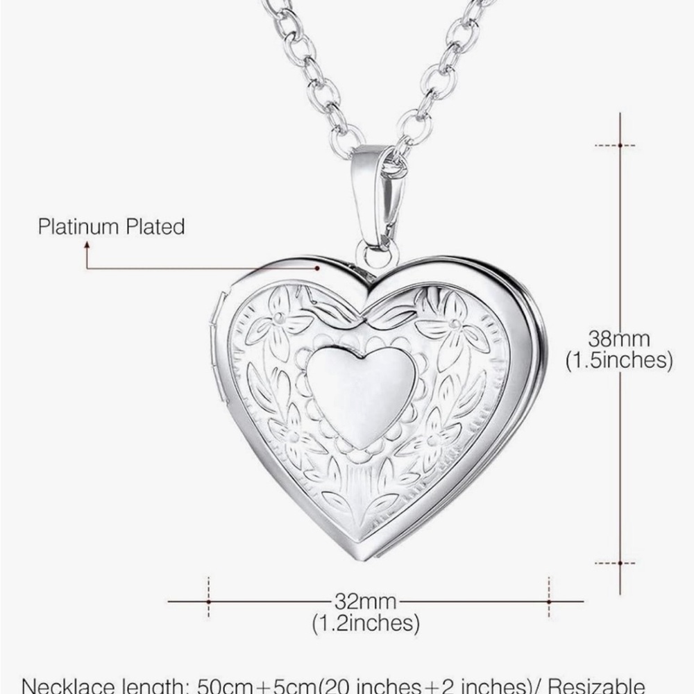 U7 Women Locket Necklace Platinum Photo Lockets that Hold Picture,Chain 20 Inch